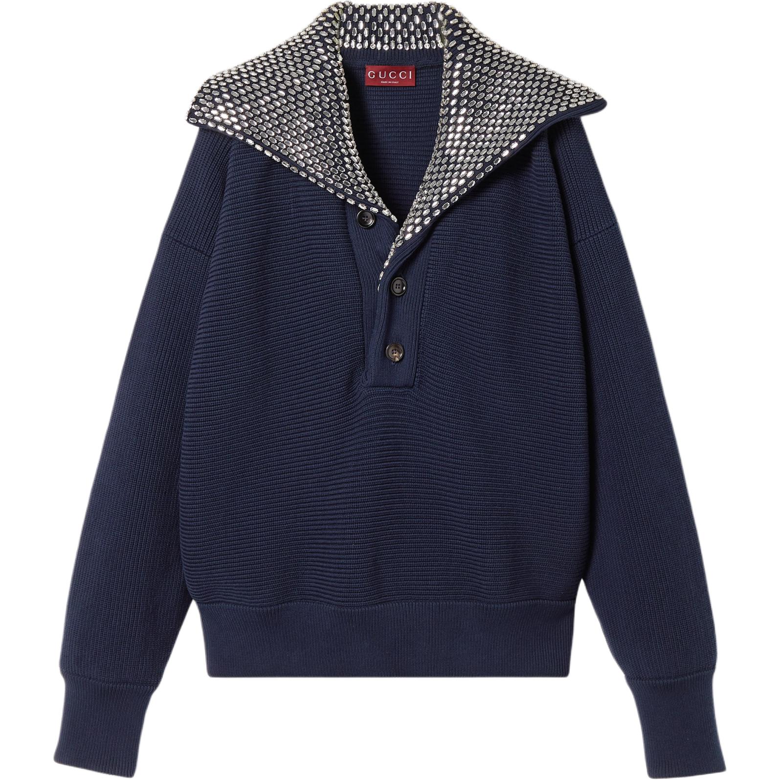 Gucci FW24 Navy Crystal Embroidered Pullover Sweatshirt 794473-XKDZ6-4215