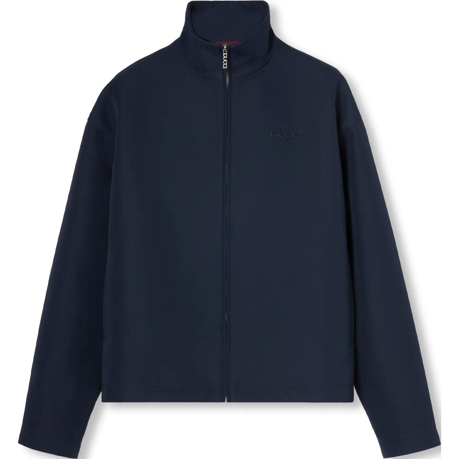 Gucci FW24 Navy Embroidered Logo Long-Sleeve Jacket 792356-ZAQAL-4440