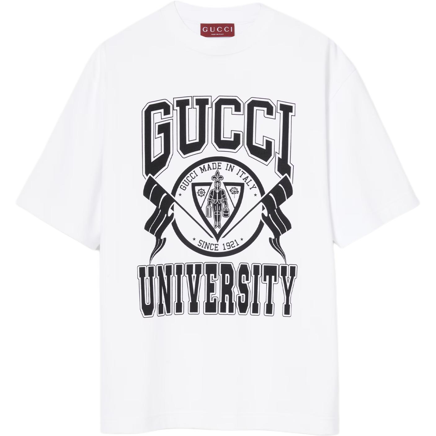 Gucci FW24 White Logo Print Loose Fit Crew Neck T-Shirt for Men 798115-XJGU9-9074