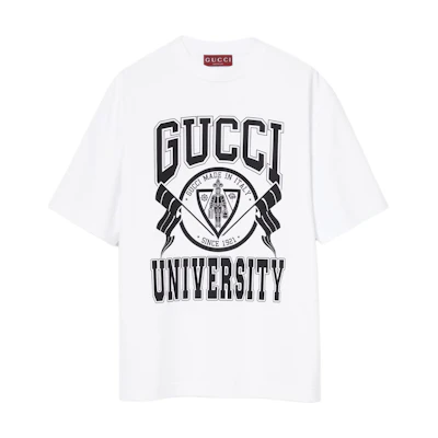 Gucci FW24 White Logo Print Loose Fit Crew Neck T-Shirt for Men 798115-XJGU9-9074