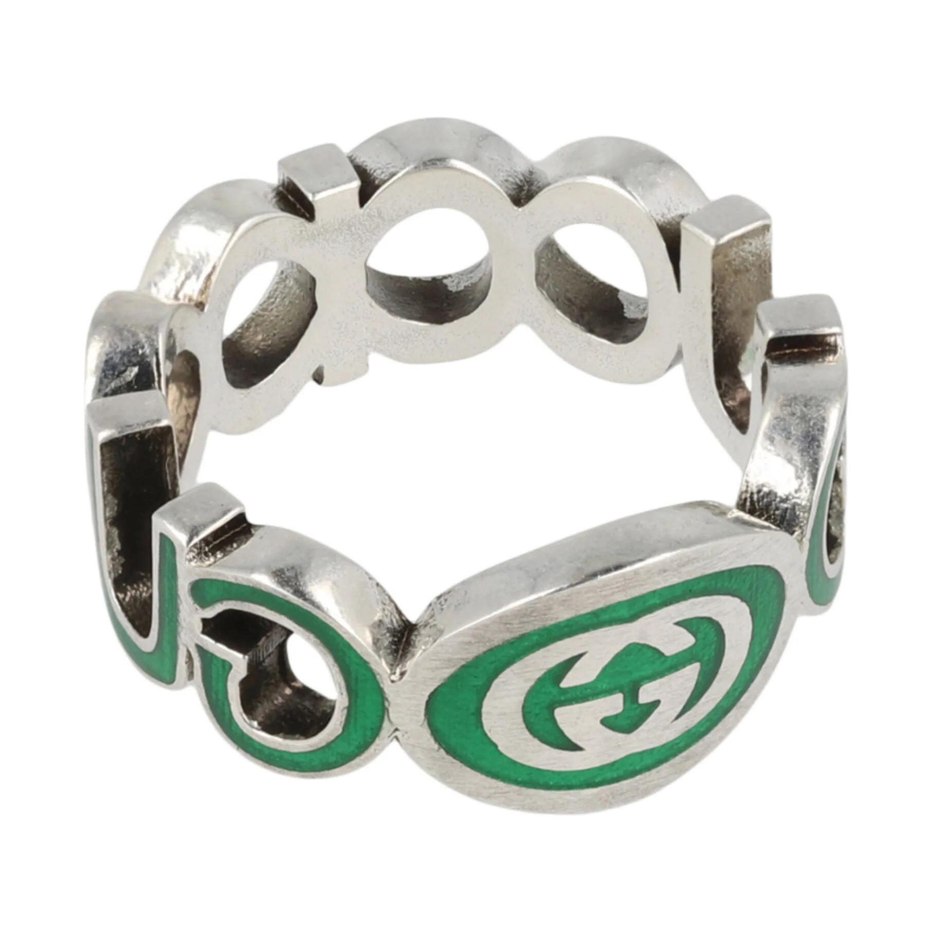 GUCCI G Hollow 925 Silver Ring Unisex Couple Design. 753640-J8410-8414