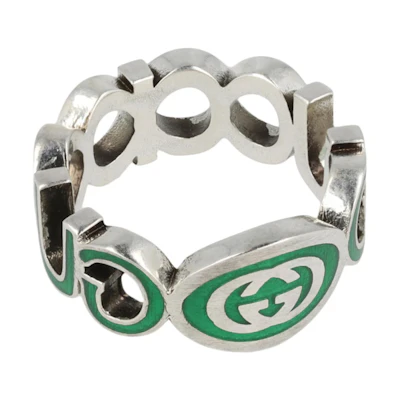 GUCCI G Hollow 925 Silver Ring Unisex Couple Design. 753640-J8410-8414