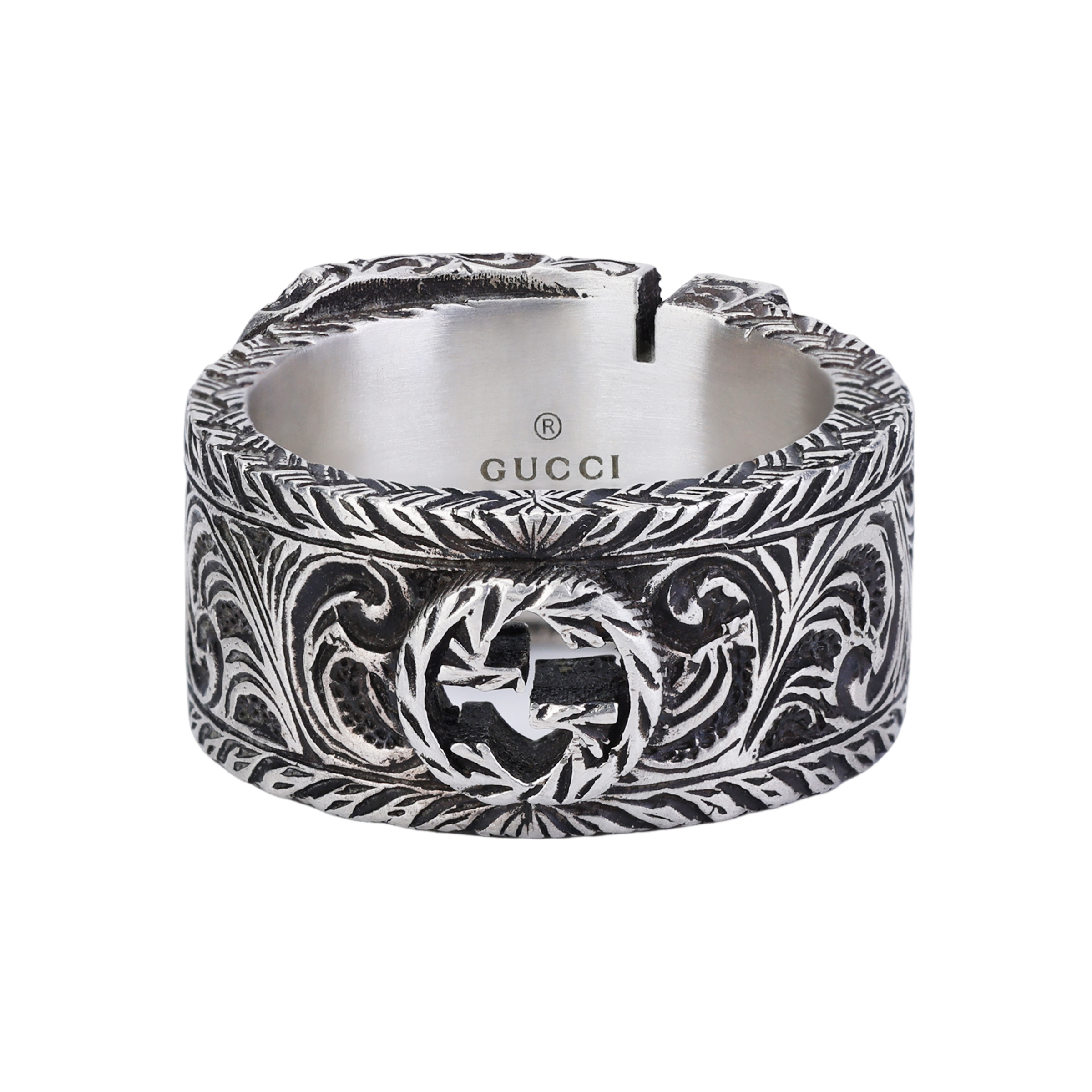 GUCCI Garden Distressed Effect 925 Silver Ring Unisex Couples Edition 600138-J8400-0811