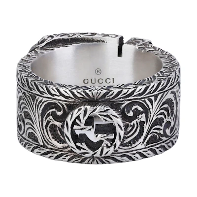 GUCCI Garden Distressed Effect 925 Silver Ring Unisex Couples Edition 600138-J8400-0811
