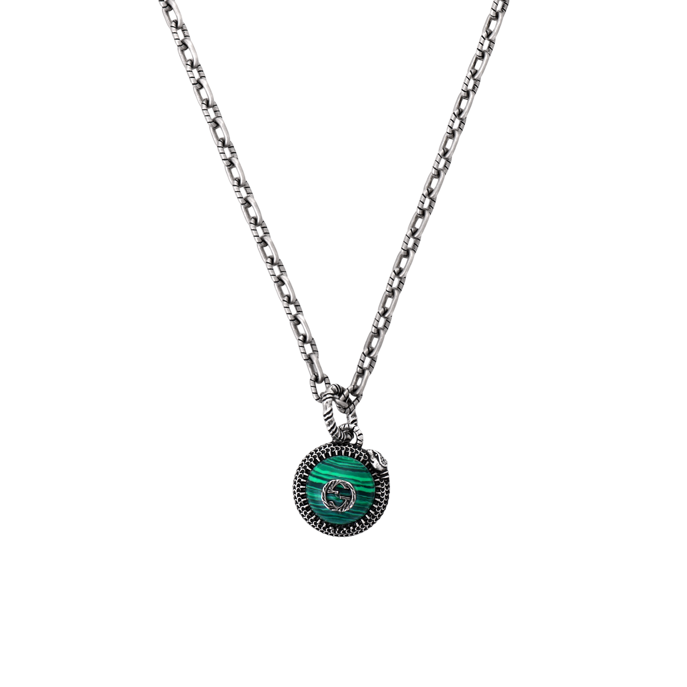 GUCCI Garden Peacock Green Resin Gemstone 925 Silver Necklace Unisex Silver 577429-08349-4401