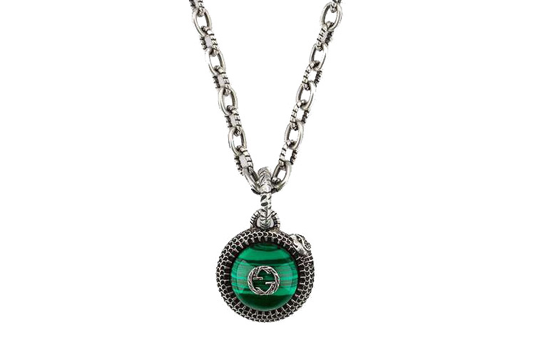 GUCCI Garden Peacock Green Resin Gemstone 925 Silver Necklace Unisex Silver 577429-08349-4401 圖 2