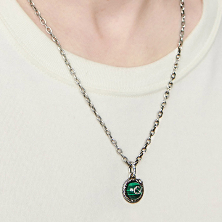 GUCCI Garden Peacock Green Resin Gemstone 925 Silver Necklace Unisex Silver 577429-08349-4401 圖 5