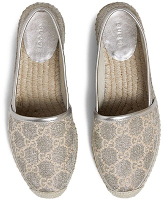 Gucci GG "Silver Lurex Espadrille Wanita" 619960-2AW10-1090 Shop Gucci GG "Silver Lurex Espadrille Wanita" 619960-2AW10-1090