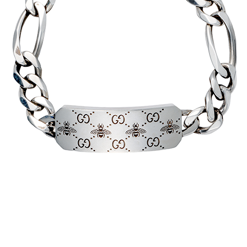 Shop 古驰GG蜜蜂雕刻925银手链男女通用 728264 J8400 0728