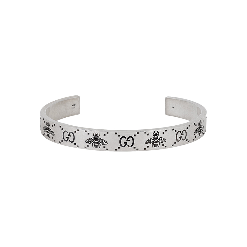 GUCCI GG Bee Engraved 925 Silver Bracelet Unisex Couple Style - Silver. 728296 J8400 0728