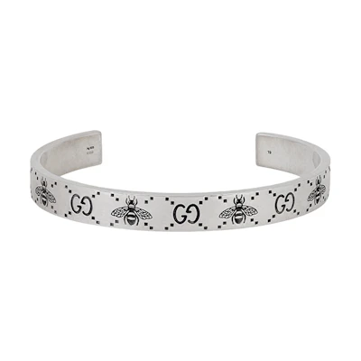 GUCCI GG Bee Engraved 925 Silver Bracelet Unisex Couple Style - Silver. 728296 J8400 0728