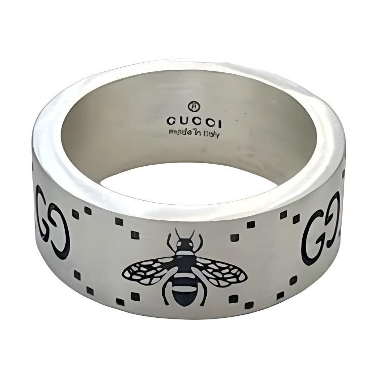 GUCCI GG Bee Engraved 925 Silver Unisex Ring. 728304 J8400 0728