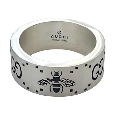 GUCCI GG Bee Engraved 925 Silver Unisex Ring. 728304 J8400 0728