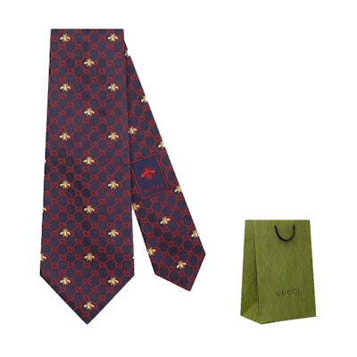 GUCCI GG Bee Motif Silk Tie for Men. 545078-4E002-4174