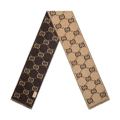 GUCCI GG Beige and Dark Brown Wool Knit Scarf for Kids. 6818884k2009764