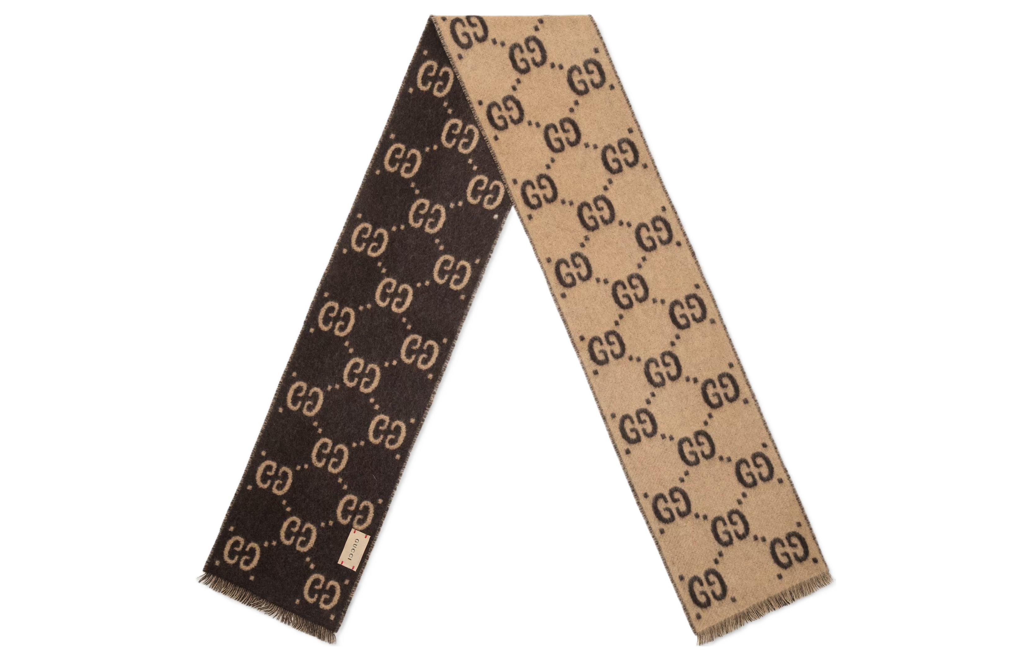 Order 구찌 GG 베이지 다크 브라운 울 니트 키즈 스카프. 6818884k2009764