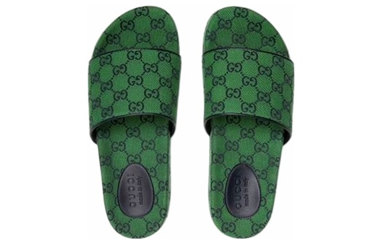 Lookbook グッチ GGキャンバス スライド グリーン (Gucci GGキャンバススライド 緑) 663660-9SFV0-3360