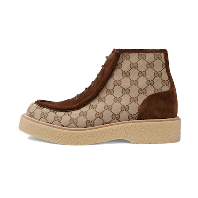 Gucci GG Canvas Suede Lace-up ankle boot 'Brown'