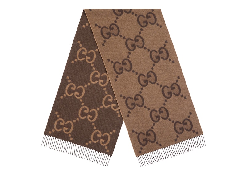 Order Gucci GG 羊絨提花圍巾 米色/深棕色 674275 3G344 9764