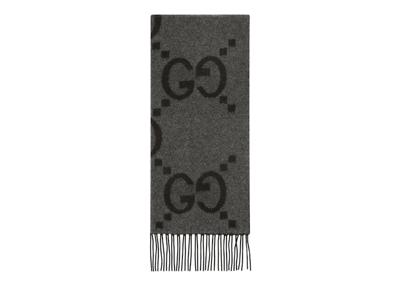 Gucci GG Cashmere Jacquard Scarf Dark Grey/Black