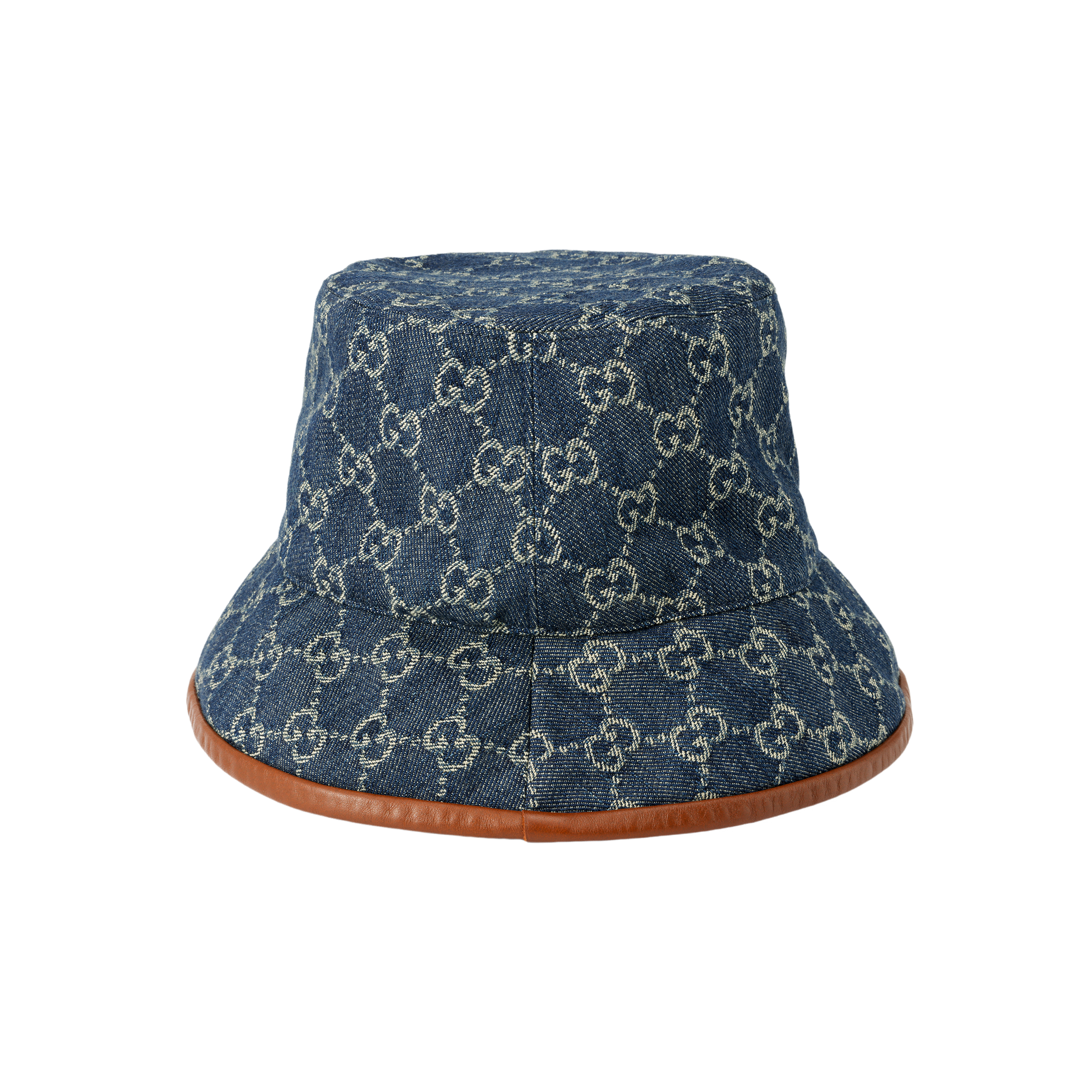 GUCCI GG Classic Logo Brown-Trim Canvas Blue Bucket Hat for Men 576371-4HAC3-4264
