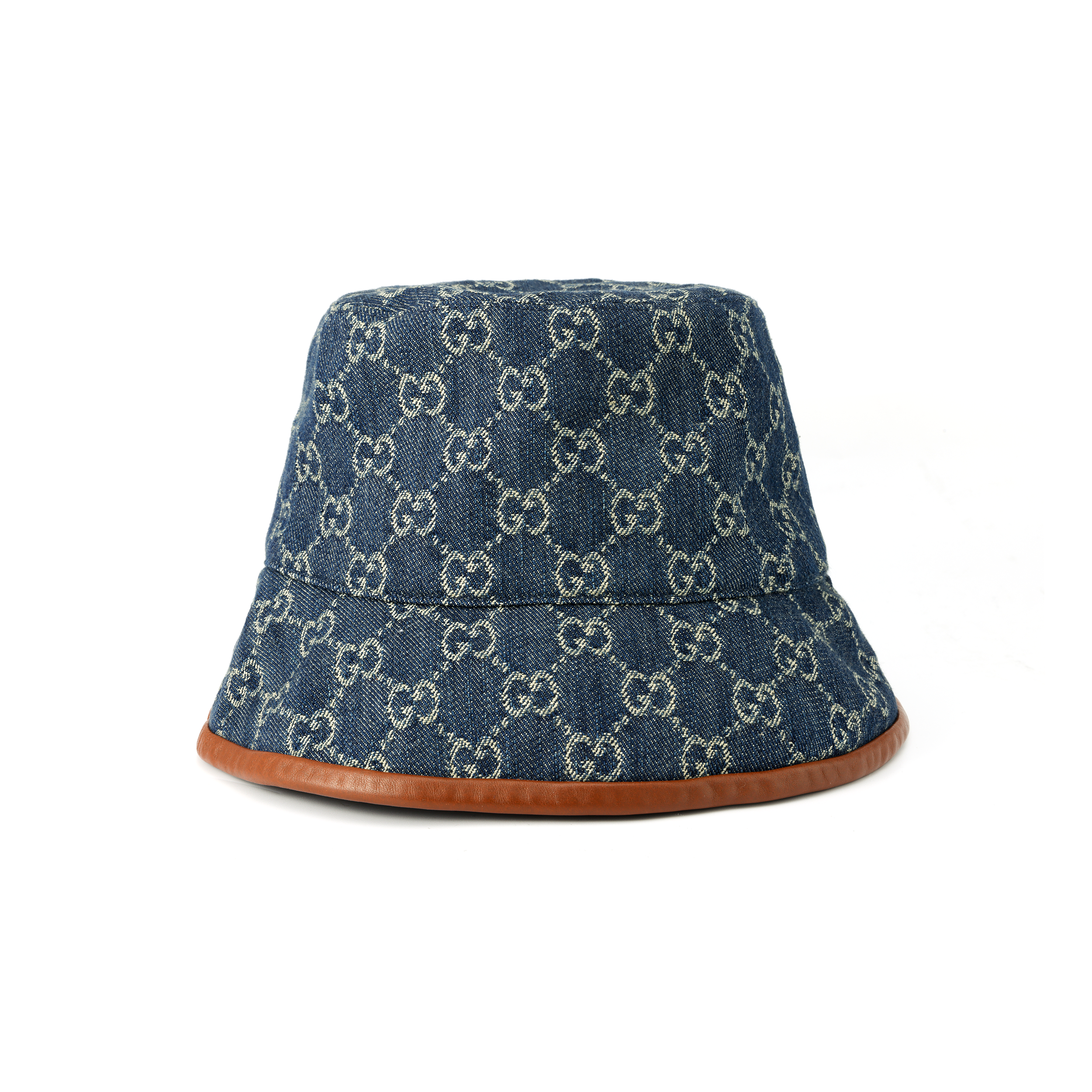 Lookbook GUCCI Topi Baldi Lelaki GG Logo Klasik Trim Coklat Canvas Biru. 576371-4HAC3-4264