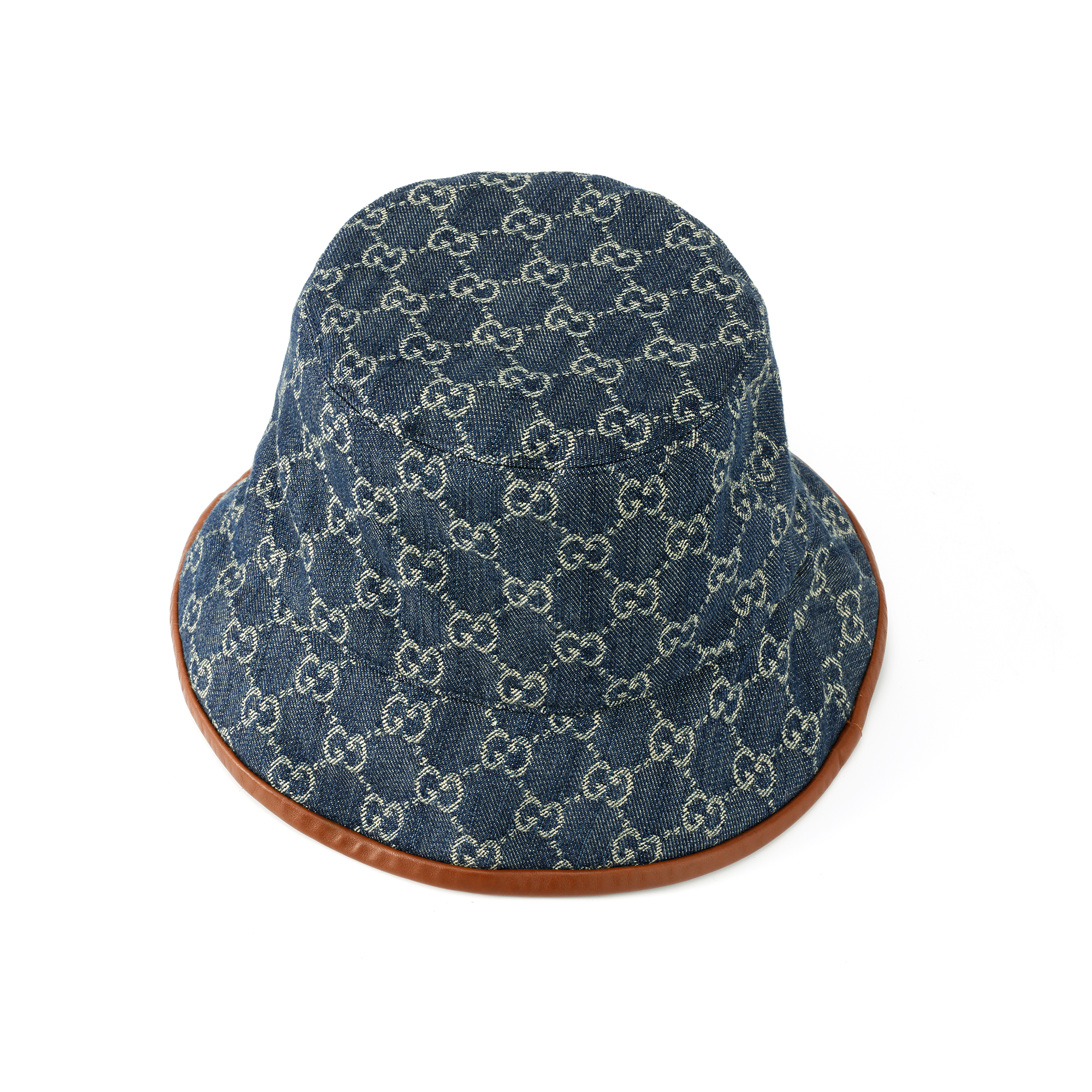Shop GUCCI Topi Baldi Lelaki GG Logo Klasik Trim Coklat Canvas Biru. 576371-4HAC3-4264