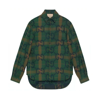 Gucci GG Collar Long Sleeve Green Sunscreen Shirt SS23 711543-ZAKZJ-3653