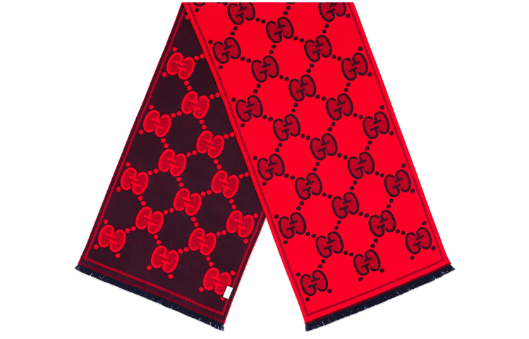 GUCCI GG Double-Sided Jacquard Short Fringe Wool Scarf Unisex 581537-3G200-6468