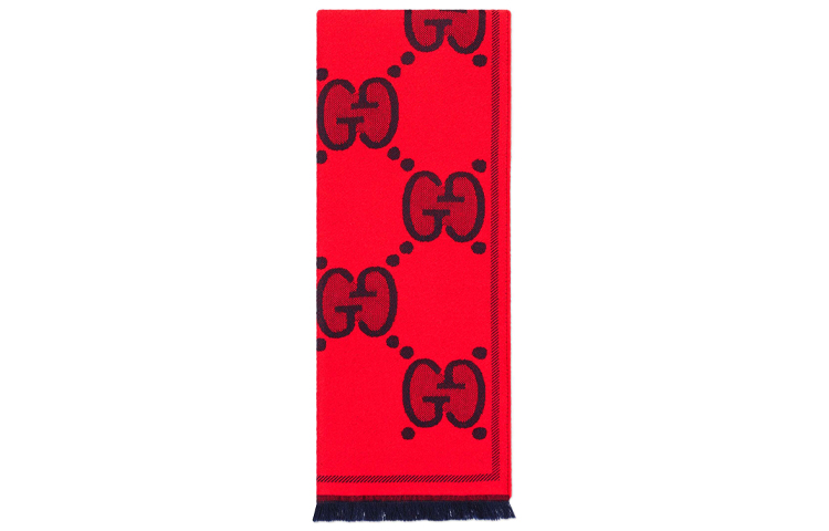 GUCCI GG Double-Sided Jacquard Short Fringe Wool Scarf Unisex 581537-3G200-6468 圖 3
