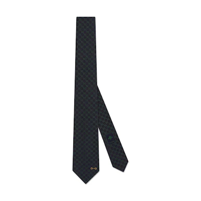 GUCCI GG Embroidered Silk Jacquard Tie - Dark Blue/Green 744394-4E217-4066