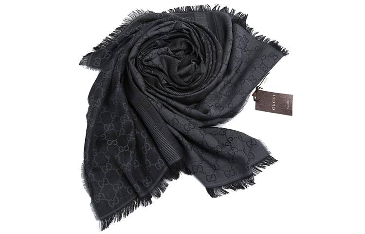 GUCCI GG Fringe Wool Scarf Unisex Couple Dark Grey 282390-3G704-1062 圖 5
