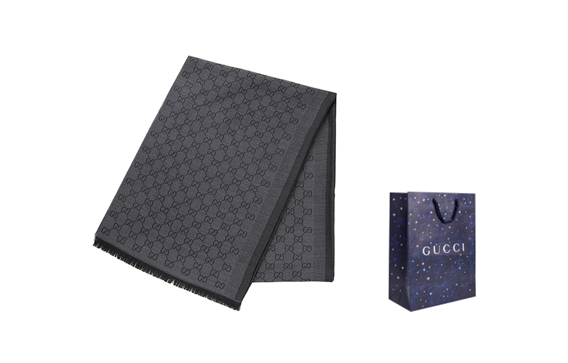 GUCCI GG Fringe Wool Scarf Unisex Couple Dark Grey 282390-3G704-1062 圖 7