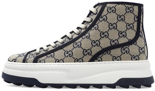 GUCCI古馳 帆布 高筒繫帶 時尚板鞋 男款 米藍色 Buy GUCCI古馳 帆布 高筒繫帶 時尚板鞋 男款 米藍色