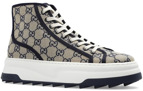 GUCCI古馳 帆布 高筒繫帶 時尚板鞋 男款 米藍色 Order GUCCI古馳 帆布 高筒繫帶 時尚板鞋 男款 米藍色