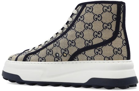 GUCCI古馳 帆布 高筒繫帶 時尚板鞋 男款 米藍色 Lookbook GUCCI古馳 帆布 高筒繫帶 時尚板鞋 男款 米藍色