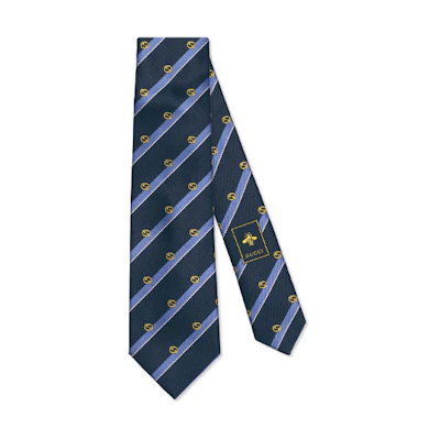 GUCCI GG Interlocking Striped Silk Tie for Men in Dark Blue and Light Blue. 660058-4E002-4169