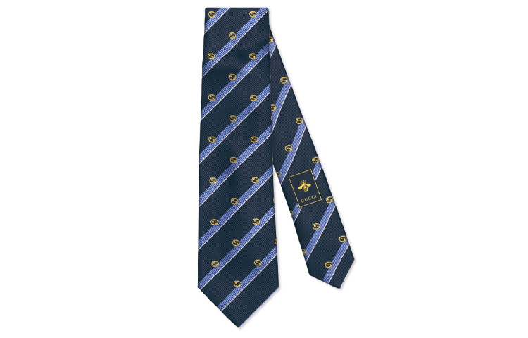 GUCCI GG Interlocking Striped Silk Tie for Men in Dark Blue and Light Blue. 660058-4E002-4169 圖 2