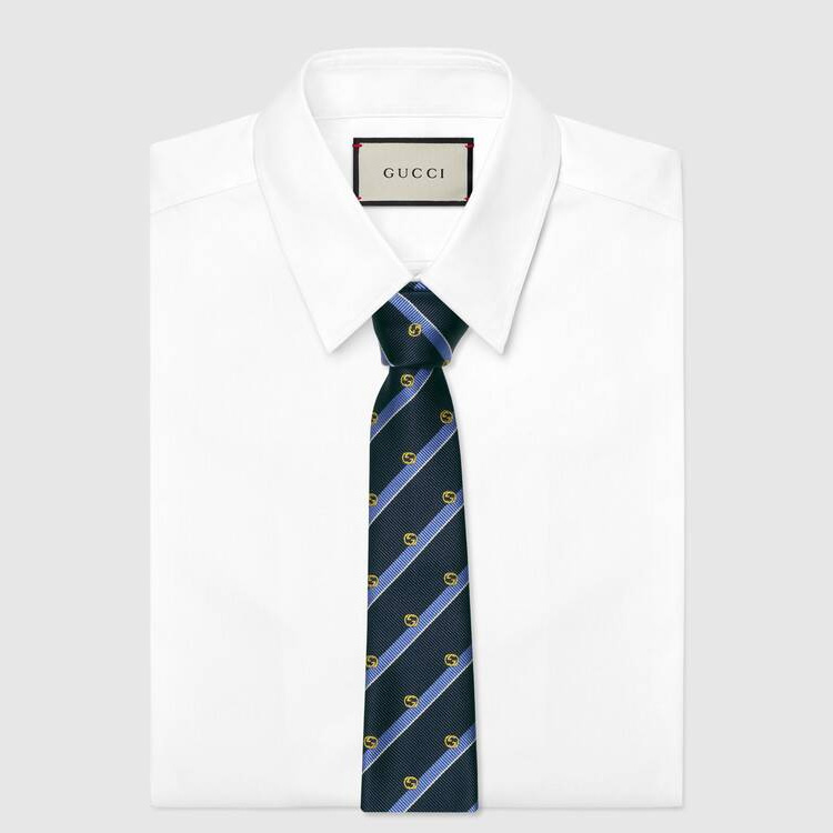 GUCCI GG Interlocking Striped Silk Tie for Men in Dark Blue and Light Blue. 660058-4E002-4169 圖 4