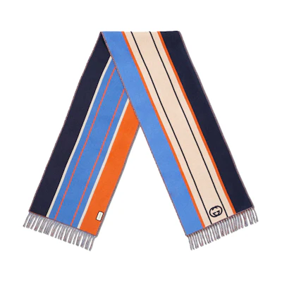 GUCCI GG Interlocking Striped Wool Scarf Unisex Couples Style. 674263-4GAAA-4076