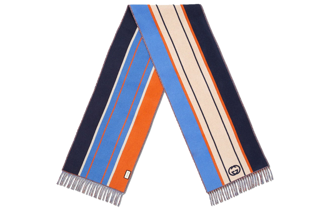 GUCCI GG Interlocking Striped Wool Scarf Unisex Couples Style. 674263-4GAAA-4076 圖 2