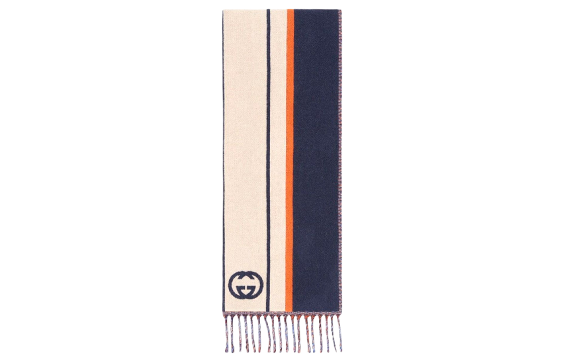GUCCI GG Interlocking Striped Wool Scarf Unisex Couples Style. 674263-4GAAA-4076 圖 3