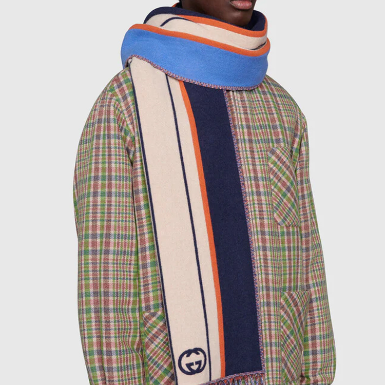 GUCCI GG Interlocking Striped Wool Scarf Unisex Couples Style. 674263-4GAAA-4076 圖 4
