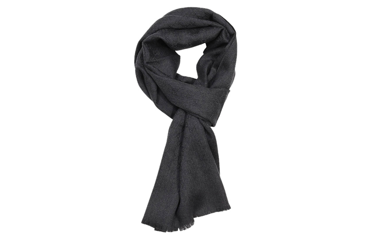 GUCCI GG Jacquard Cashmere Fringed Scarf Unisex Couple Grey 456362-4G201-1200