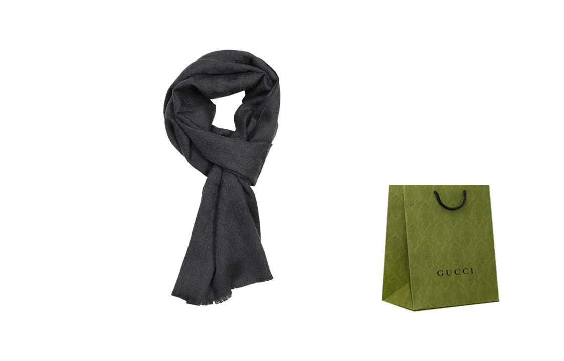 GUCCI GG Jacquard Cashmere Fringed Scarf Unisex Couple Grey 456362-4G201-1200 圖 3