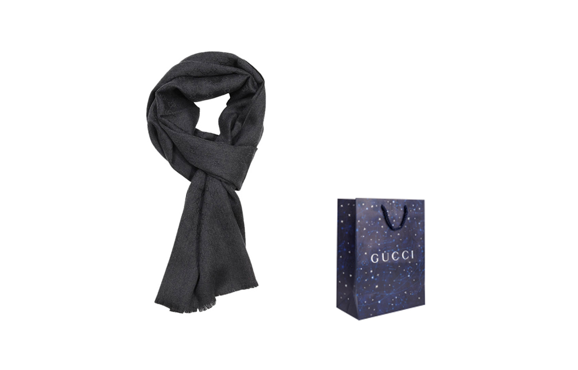 GUCCI GG Jacquard Cashmere Fringed Scarf Unisex Couple Grey 456362-4G201-1200 圖 4