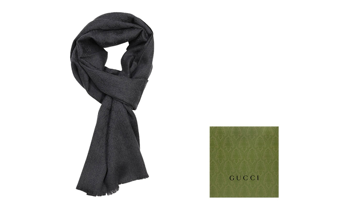 GUCCI GG Jacquard Cashmere Fringed Scarf Unisex Couple Grey 456362-4G201-1200 圖 5
