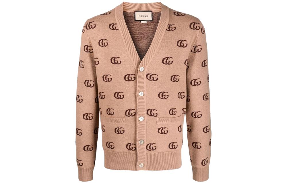 GUCCI GG Jacquard Cashmere Knit Sweater  Light Brown 660285-XKB3T-2668
