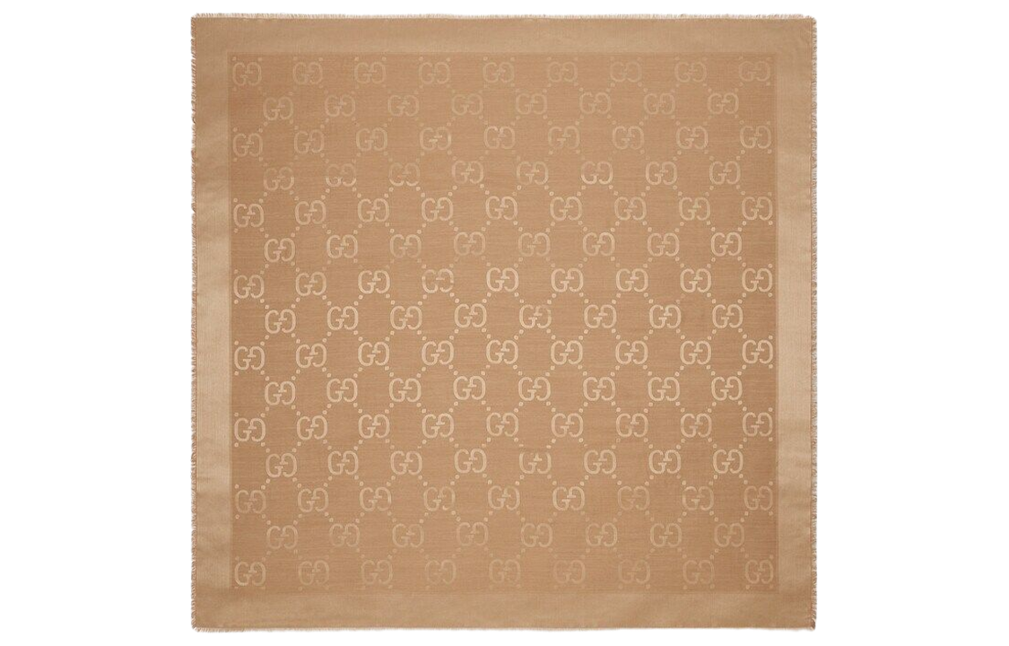 GUCCI GG Jacquard Silk Wool Blend Shawl Beige. 663671-3GC439800 圖 2