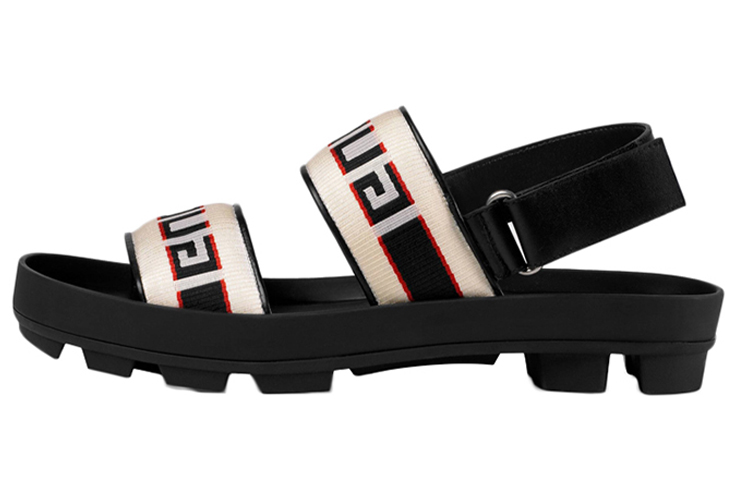 Gucci GG Jacquard Stripe Straps Soft Sole Cozy Sports Black White Sandals 523769-HJP10-9575